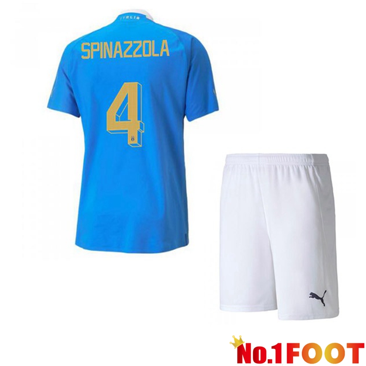 Italy（Spinazzola 4）Kids Football Jersey Home Blue 2022/2023