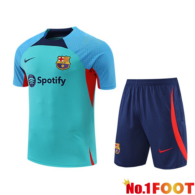 FC Barcelona Training T Shirt + Shorts Cyan 2022/2023