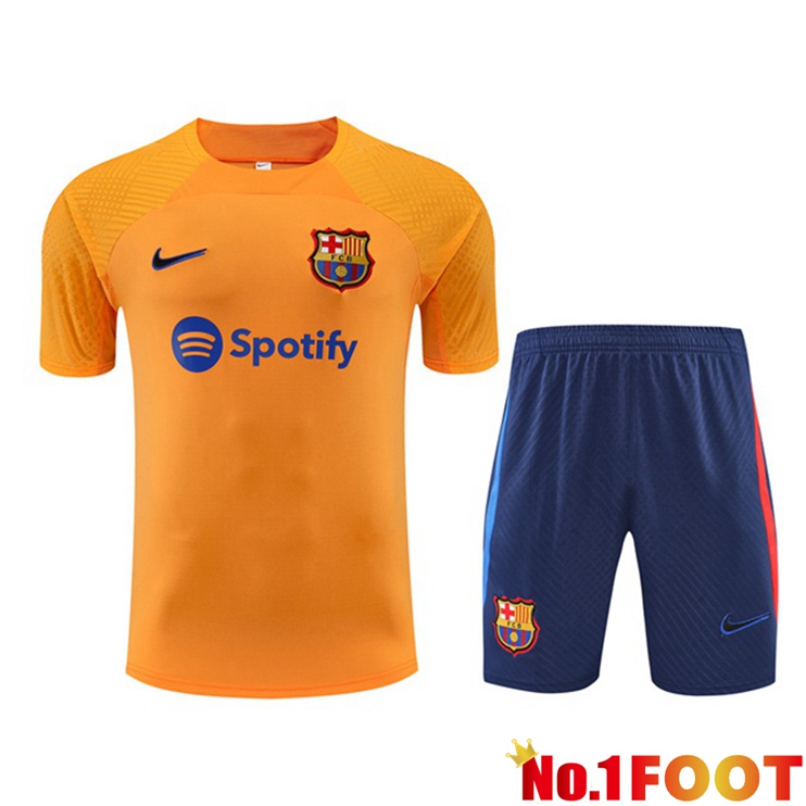 FC Barcelona Training T Shirt + Shorts Orange 2022/2023