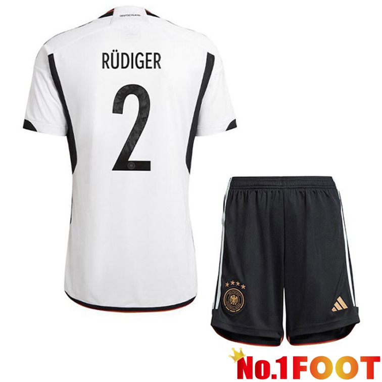 Germany (RÜDIGER 2) Kids Football Jerseys Home Black White World Cup 2022