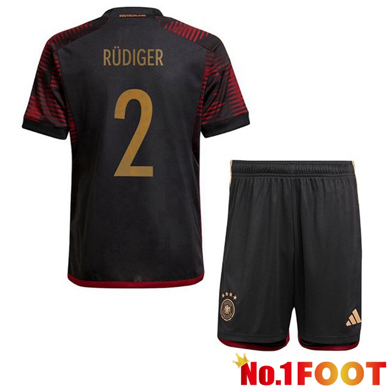 Germany (RÜDIGER 2) Kids Football Jerseys Away Black World Cup 2022