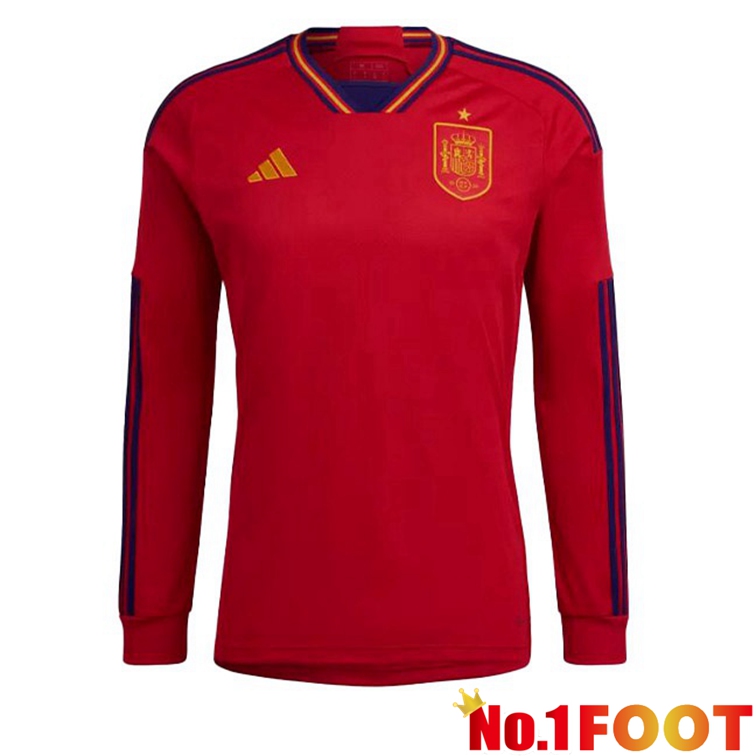 Spain Football Jerseys Home Long Sleeve Red 2022-2023