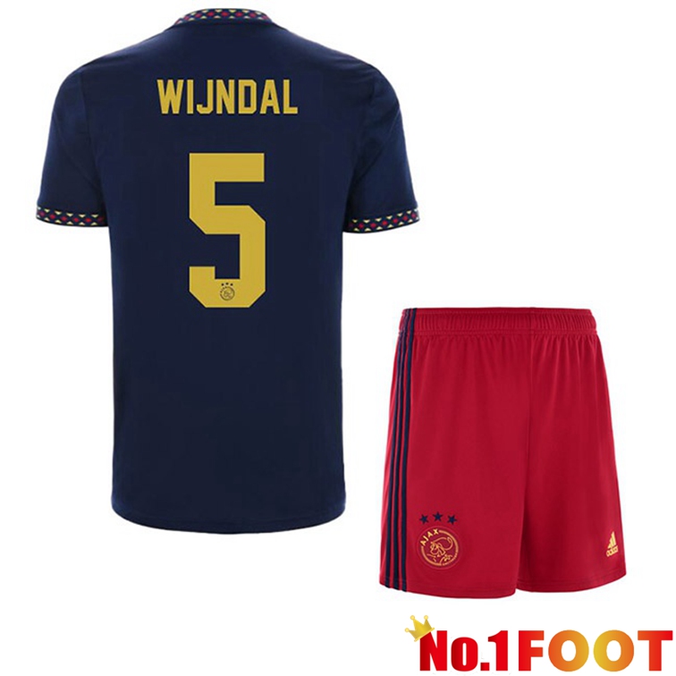 AFC Ajax (Wijndal 5) Kids Football Jerseys Away Black 2022-2023