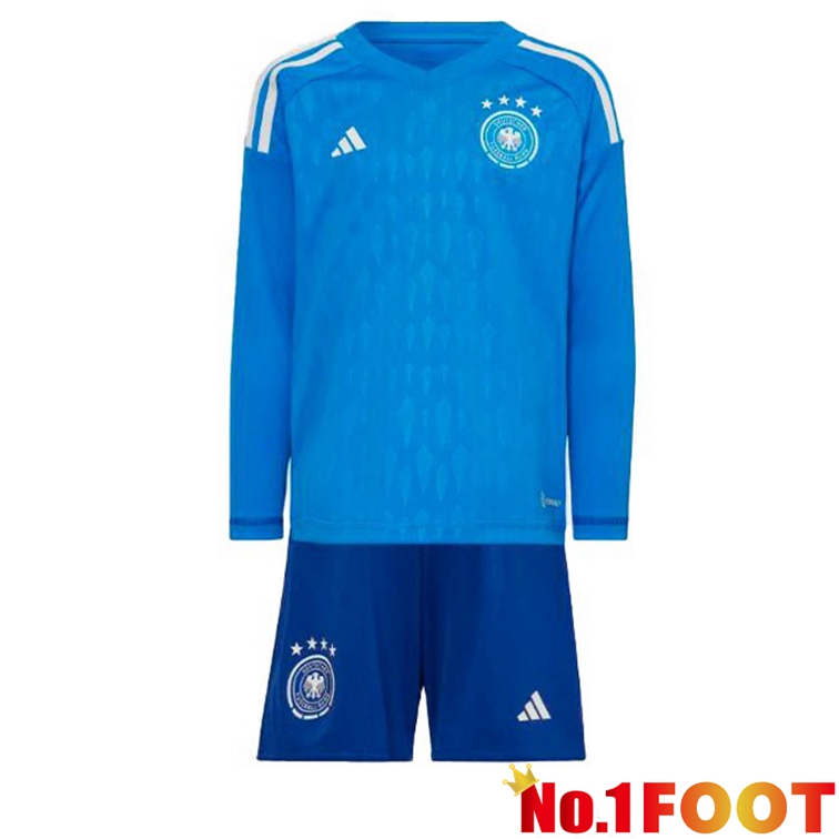 Germany Kids Goalkeeper Football Jerseys Long Sleeve Blue World Cup 2022