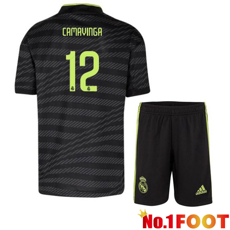 Real Madrid (Camavinga 12) Kids Football Jerseys Third Black 2022-2023