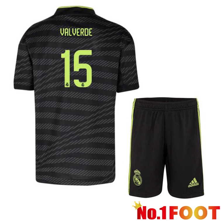 Real Madrid (Valverde 15) Kids Football Jerseys Third Black 2022-2023