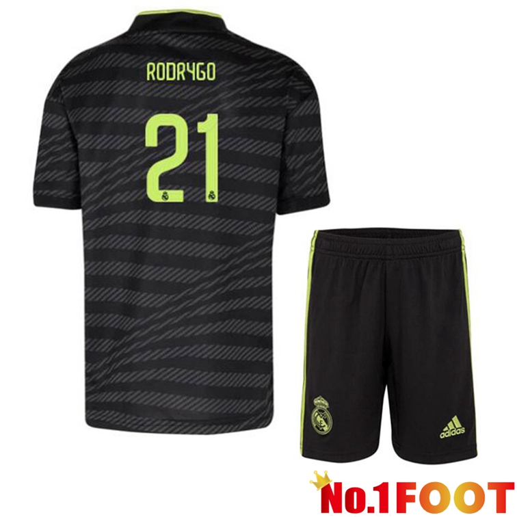 Real Madrid (Rodrygo 21) Kids Football Jerseys Third Black 2022-2023