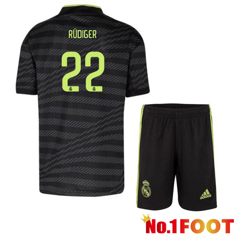 Real Madrid (Rüdiger 22) Kids Football Jerseys Third Black 2022-2023