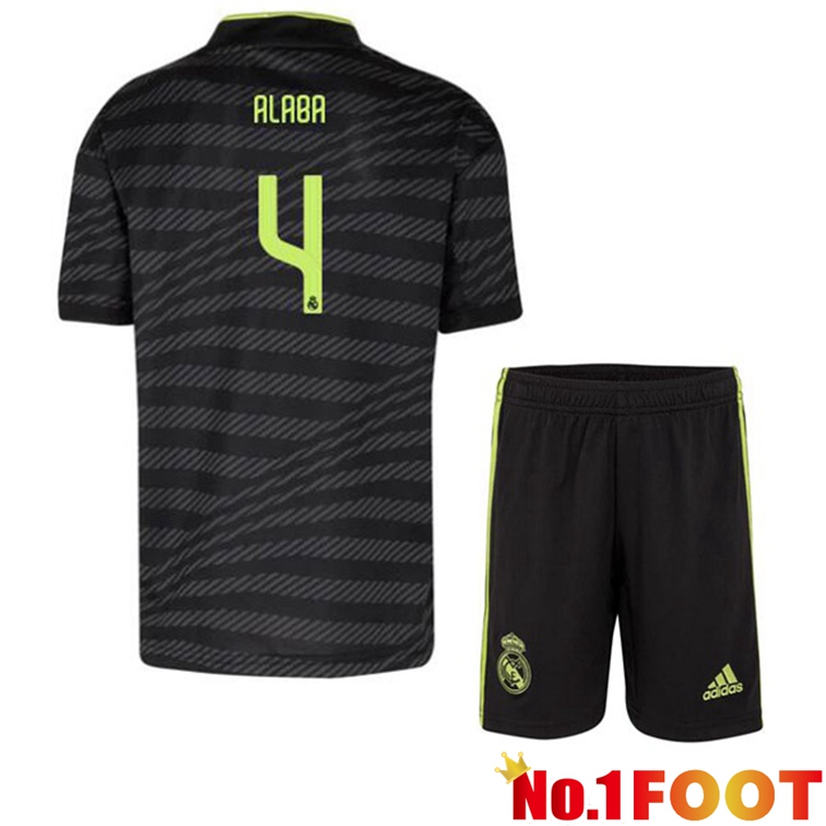 Real Madrid (Alaba 4) Kids Football Jerseys Third Black 2022-2023