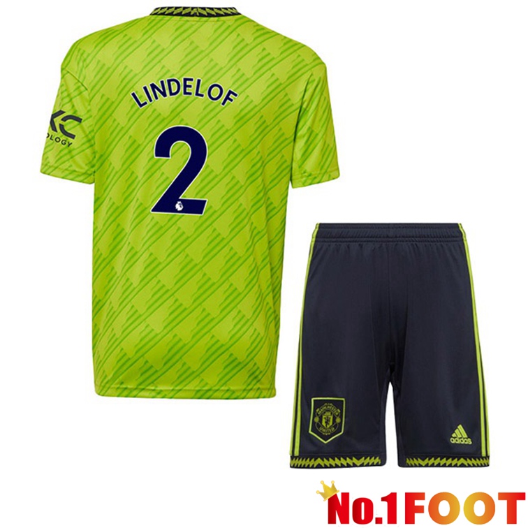 Manchester United (LINDELOF 2) Kids Football Jerseys Third Green 2022-2023