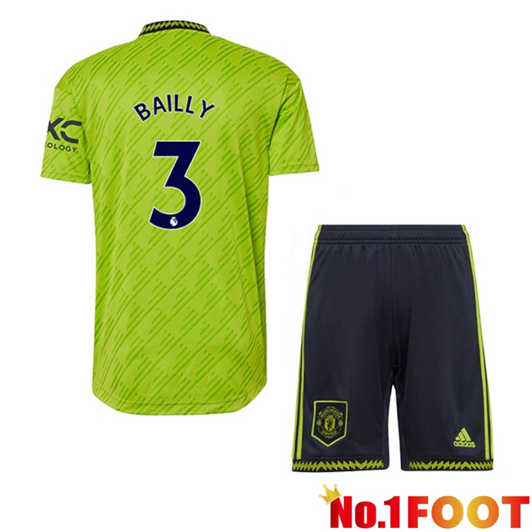 Manchester United (BAILLY 3) Kids Football Jerseys Third Green 2022-2023