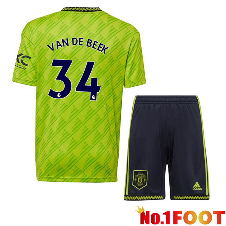 Manchester United (VAN DE BEEK 34) Kids Football Jerseys Third Green 2022-2023