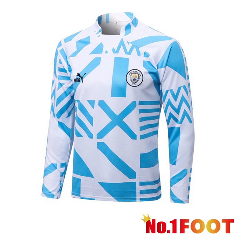 Manchester City Training Sweatshirt White Blue 2022-2023 - Click Image to Close