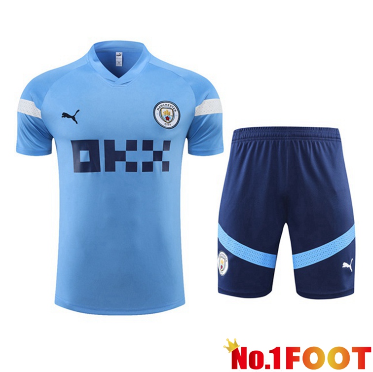 Manchester City Training T Shirt + Shorts Blue 2022-2023