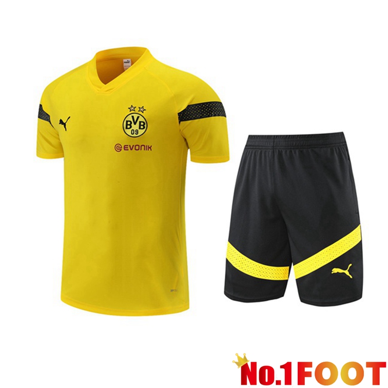 Dortmund BVB Training T Shirt + Shorts Yellow 2022-2023