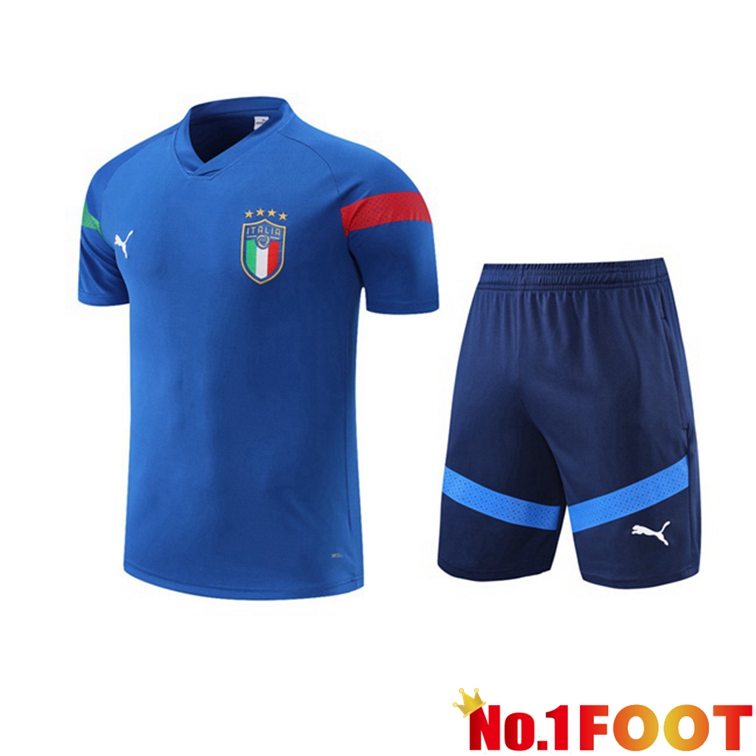 Italy Training T Shirt + Shorts Blue 2022-2023