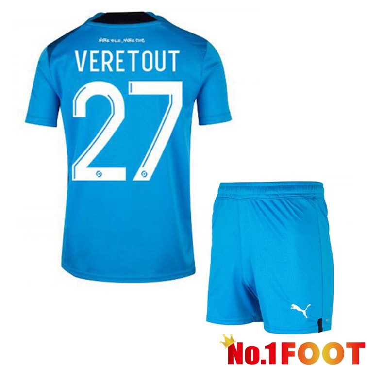 Olympique de Marseille (VERETOUT 27) Kids Football Jerseys Third Blue 2022-2023