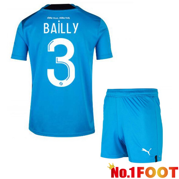 Olympique de Marseille (BAILLY 3) Kids Football Jerseys Third Blue 2022-2023