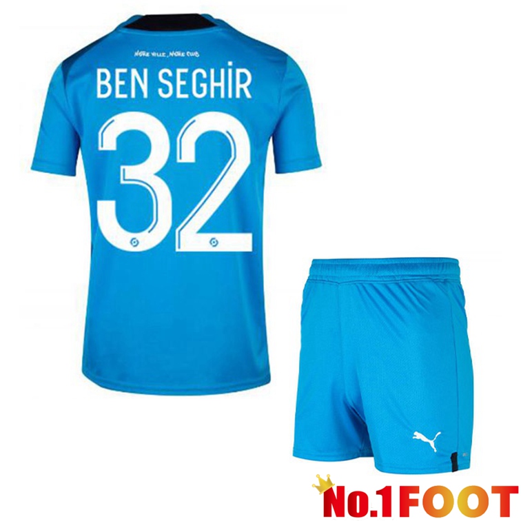 Olympique de Marseille (BEN SEGHIR 32) Kids Football Jerseys Third Blue 2022-2023