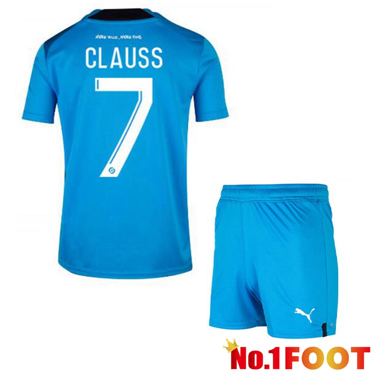 Olympique de Marseille (CLAUSS 7) Kids Football Jerseys Third Blue 2022-2023