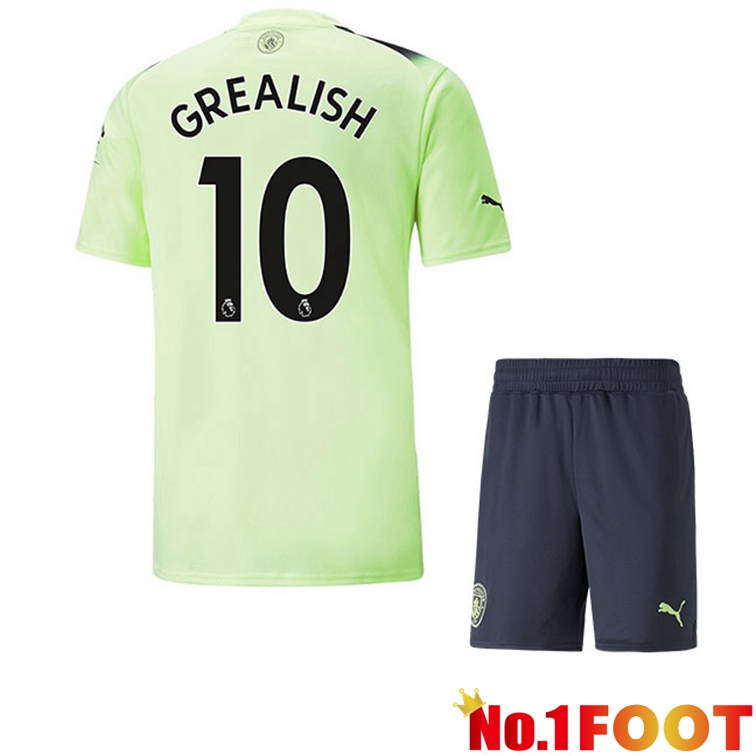 Manchester City (Jack Grealish 10) Kids Football Jerseys Third Green Black 2022-2023