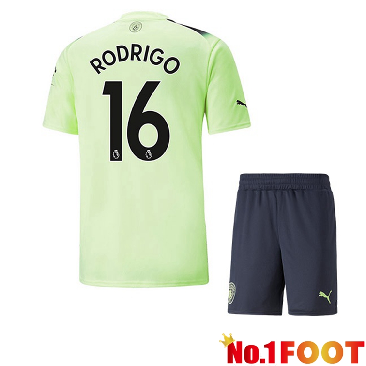 Manchester City (Rodrigo 16) Kids Football Jerseys Third Green Black 2022-2023