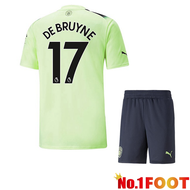 Manchester City (Kevin De Bruyne 17) Kids Football Jerseys Third Green Black 2022-2023