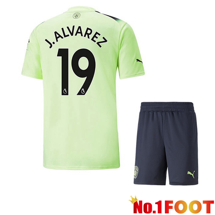 Manchester City (Julián Álvarez 19) Kids Football Jerseys Third Green Black 2022-2023