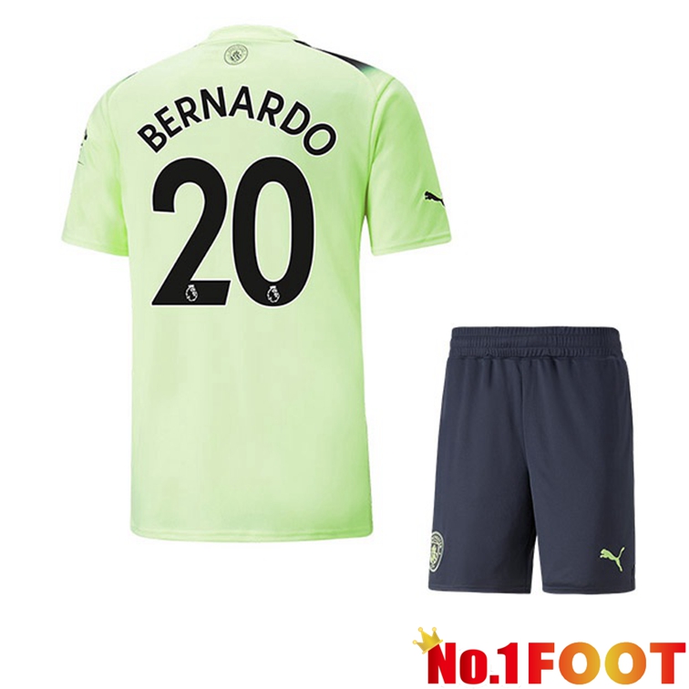 Manchester City (Bernardo Silva 20) Kids Football Jerseys Third Green Black 2022-2023