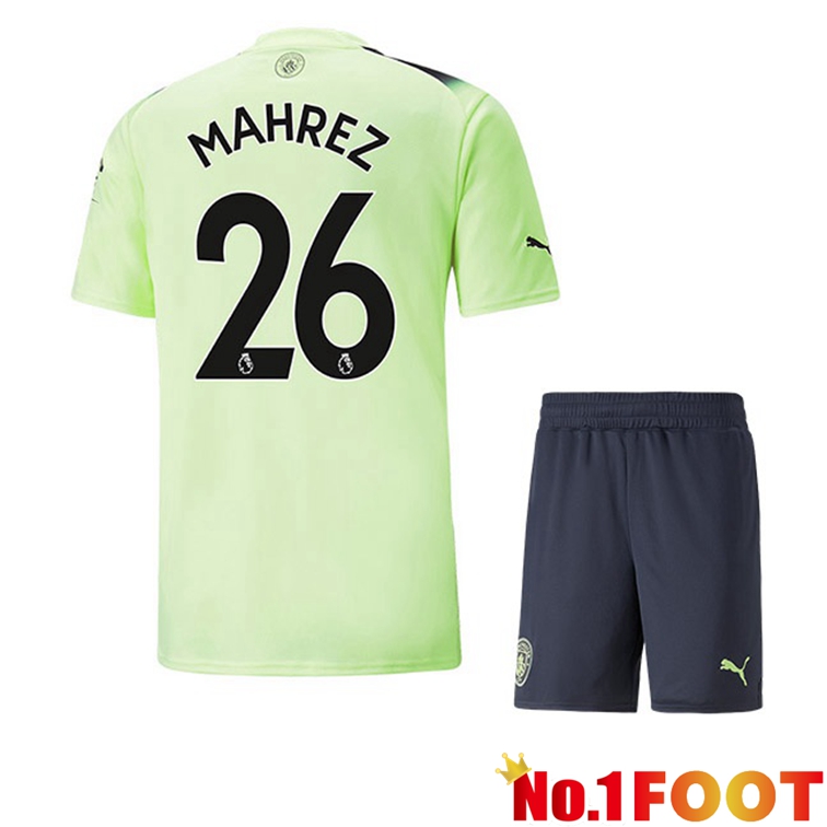 Manchester City (Riyad Mahrez 26) Kids Football Jerseys Third Green Black 2022-2023