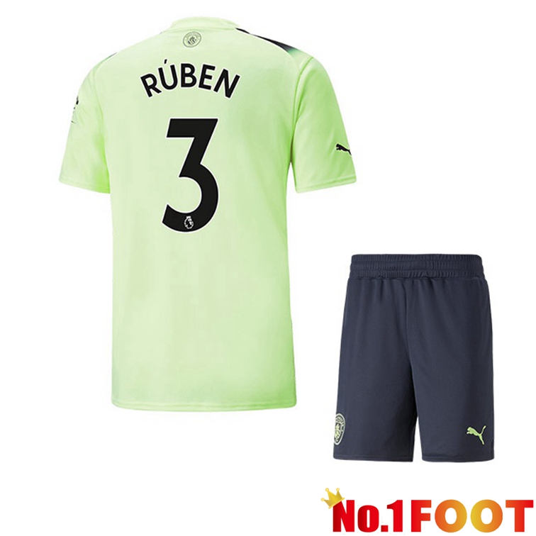 Manchester City (Ruben Dias3) Kids Football Jerseys Third Green Black 2022-2023