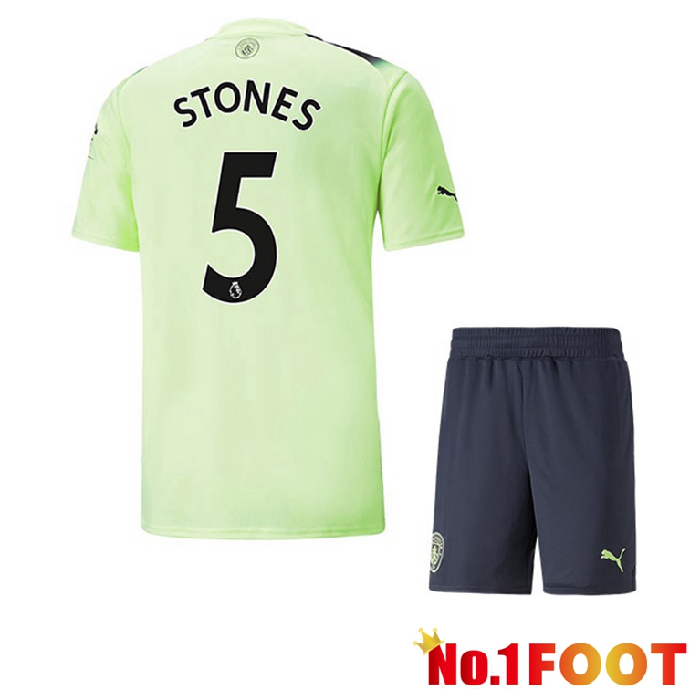 Manchester City (John Stones 5) Kids Football Jerseys Third Green Black 2022-2023