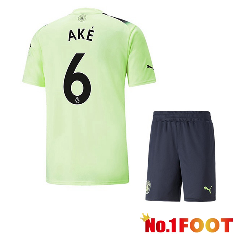 Manchester City (Nathan Ake 6) Kids Football Jerseys Third Green Black 2022-2023