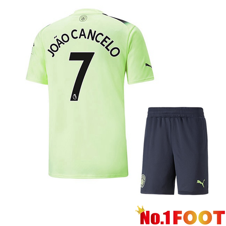 Manchester City (João Cancelo7) Kids Football Jerseys Third Green Black 2022-2023