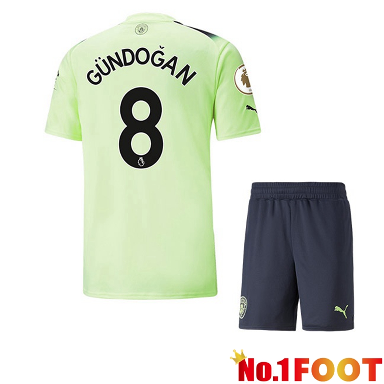 Manchester City (Ilkay Gündogan 8) Kids Football Jerseys Third Green Black 2022-2023