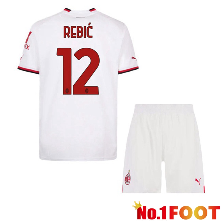 AC Milan (A. REBIĆ 12) Kids Football Jerseys Away White 2022-2023