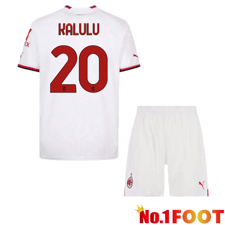 AC Milan (KALULU 20) Kids Football Jerseys Away White 2022-2023