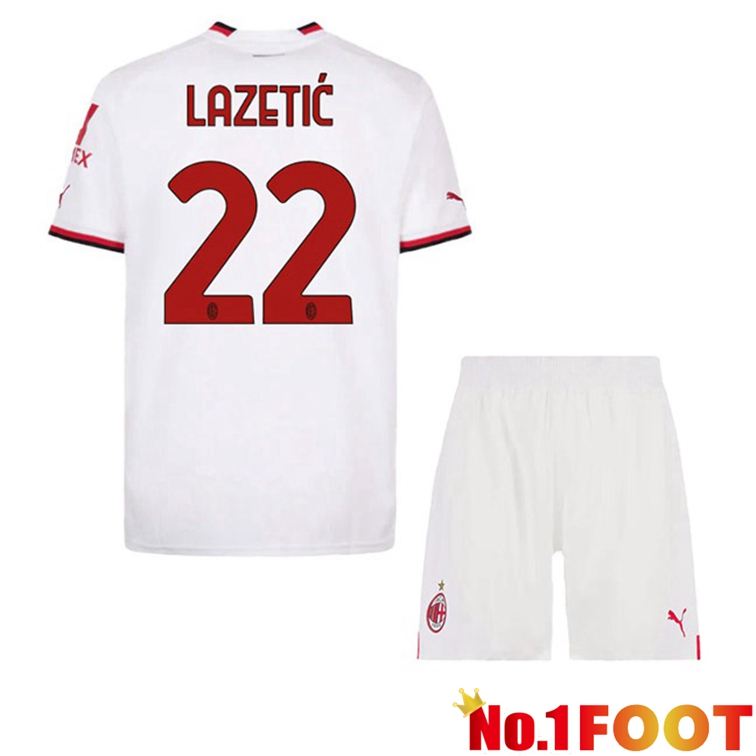 AC Milan (LAZETIĆ 22) Kids Football Jerseys Away White 2022-2023