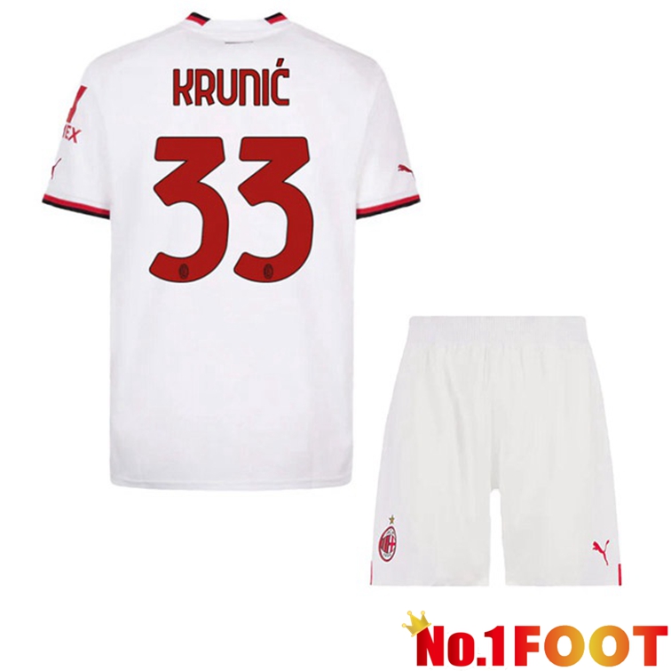 AC Milan (KRUNIĆ 33) Kids Football Jerseys Away White 2022-2023