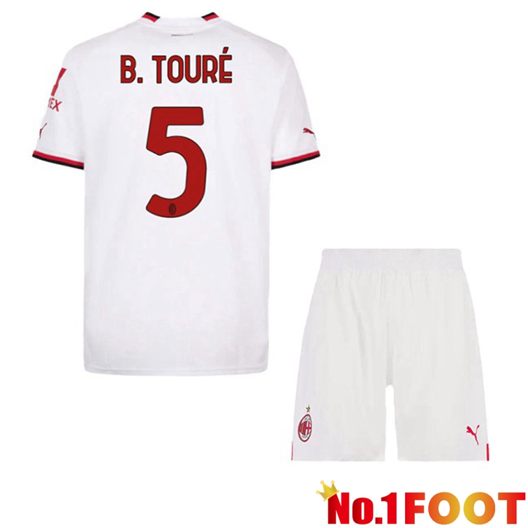 AC Milan (B. TOURÉ 5) Kids Football Jerseys Away White 2022-2023