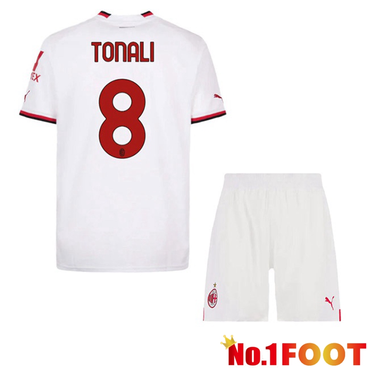 AC Milan (TONALI 8) Kids Football Jerseys Away White 2022-2023