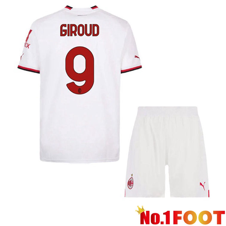 AC Milan (GIROUD 9) Kids Football Jerseys Away White 2022-2023