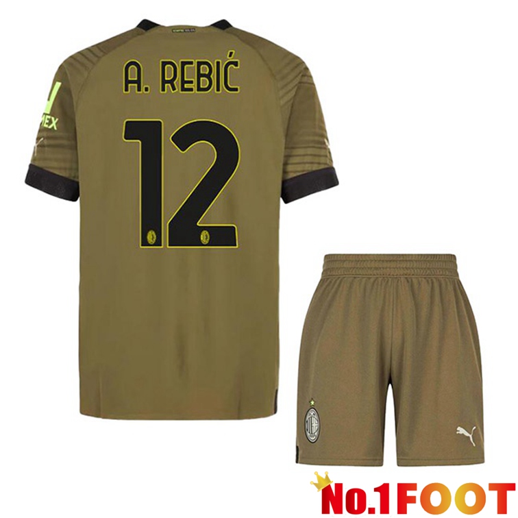 AC Milan (A. REBIĆ 12) Kids Football Jerseys Third Marron 2022-2023