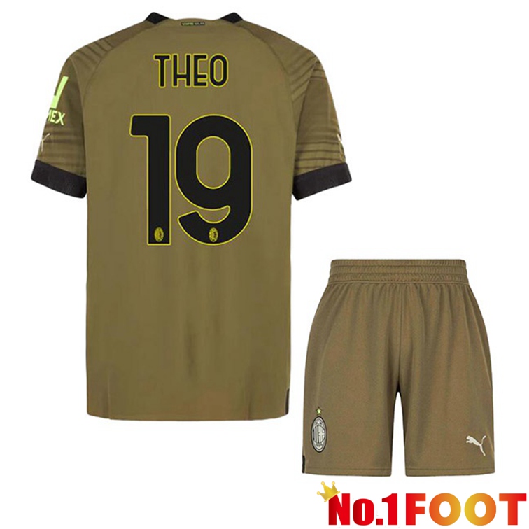 AC Milan (THEO 19) Kids Football Jerseys Third Marron 2022-2023