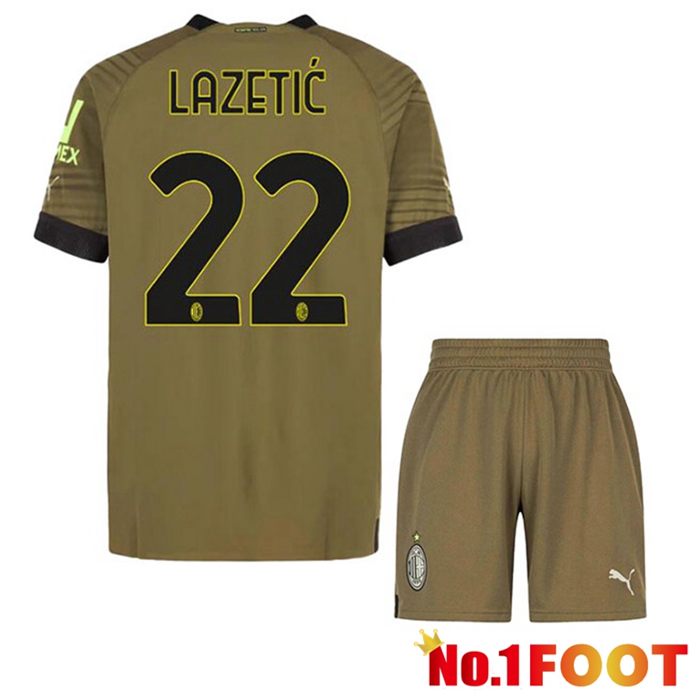 AC Milan (LAZETIĆ 22) Kids Football Jerseys Third Marron 2022-2023