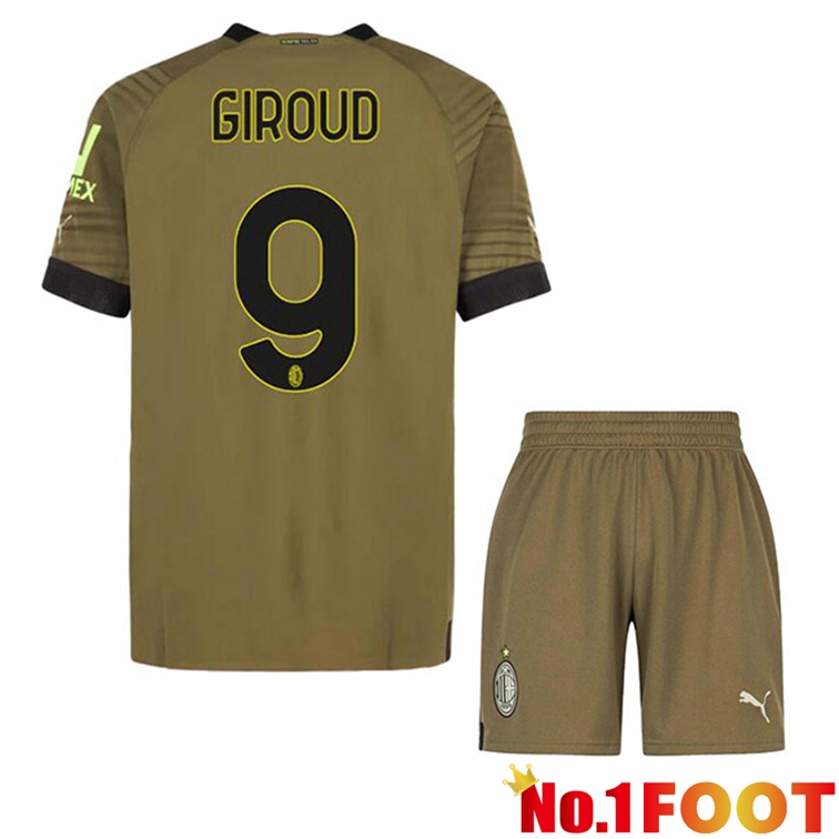 AC Milan (GIROUD 9) Kids Football Jerseys Third Marron 2022-2023