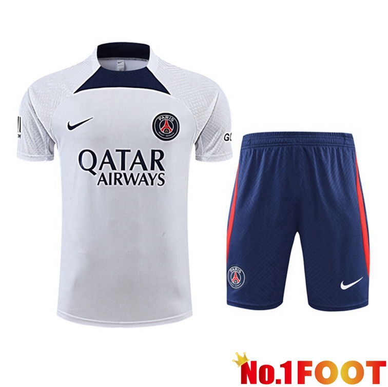 Paris PSG Training T Shirt + Shorts White 2022-2023