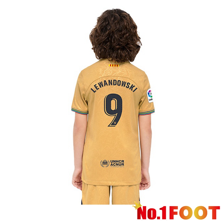 FC Barcelona (LEWANDOWSKI 9) Kids Football Jerseys Away Yellow 2022-2023