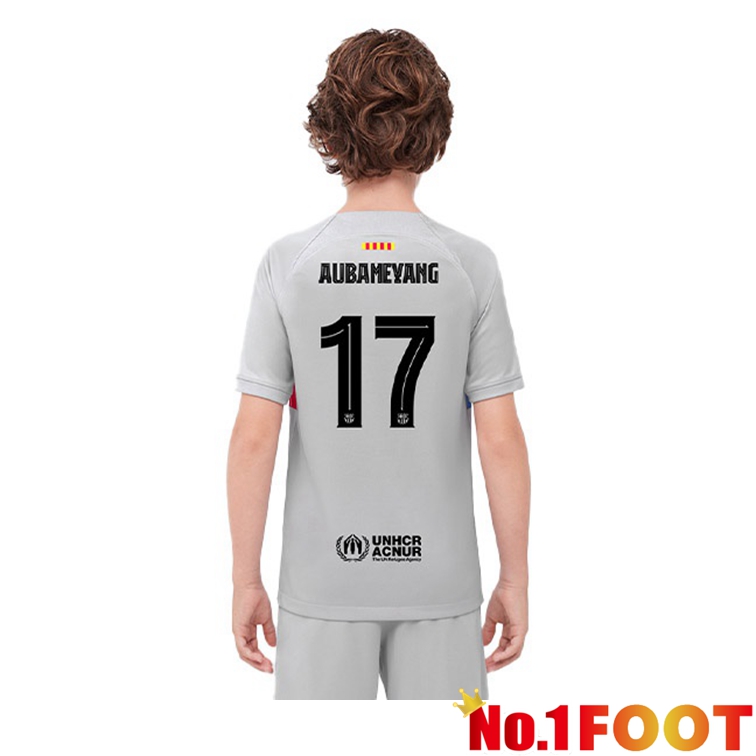 FC Barcelona (AUBAMEYANG 17) Kids Football Jerseys Third Gray 2022-2023