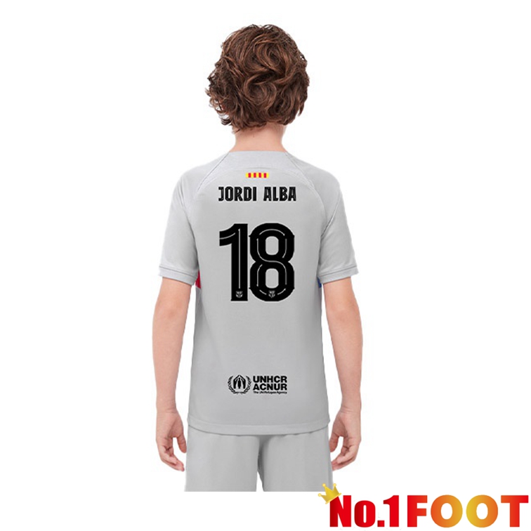 FC Barcelona (JORDI ALBA 18) Kids Football Jerseys Third Gray 2022-2023